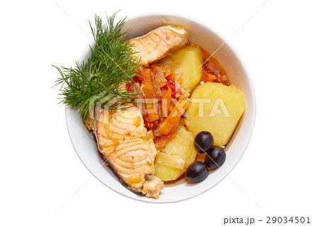 Fish dish in a plate on a white background Fish dish in a plate on a white background 29034501