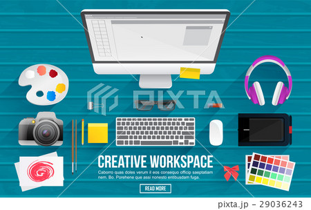 Flat Style Design Concept of creative Workspace. 29036243