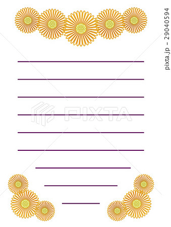 紐菊花弁縦向き便箋横罫線入りのイラスト素材