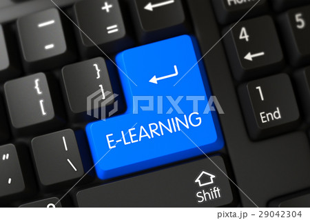 Blue E-Learning Keypad on Keyboard. 3D. 29042304