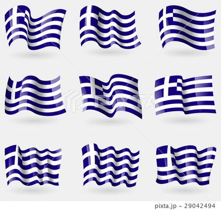 Set of Greece flags in the air. Vector Set of Greece flags in the air. Vector 29042494