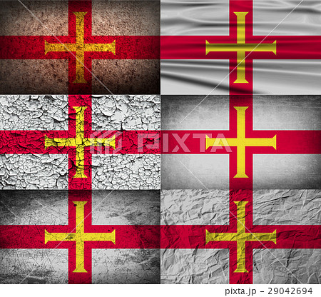 Set of six flags Guernsey with old texture. Vector 29042694
