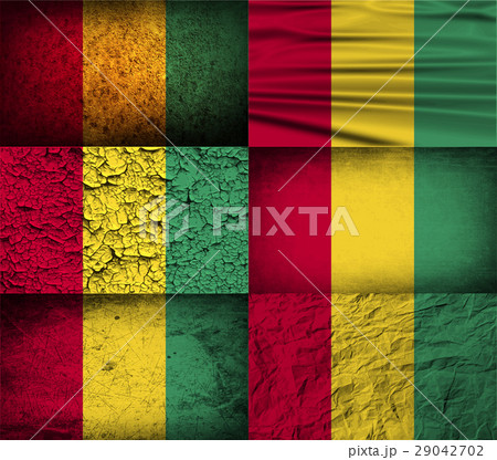 Set of six flags Guinea with old texture. Vector 29042702