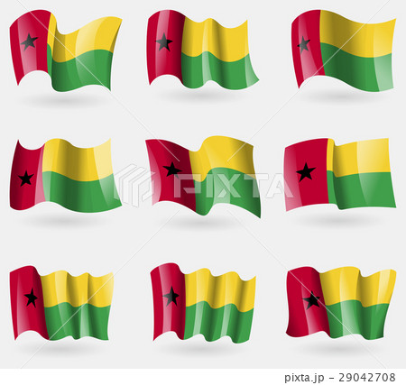 Set of GuineaBissau flags in the air. Vector Set of GuineaBissau flags in the air. Vector 29042708