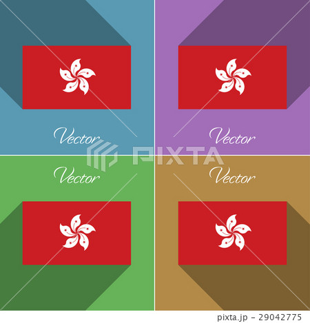 Flags Hong Kong. Set of colors flat design and lon Flags Hong Kong. Set of colors flat design and lon 29042775