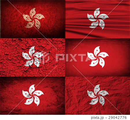 Set of six flags Hong Kong with old texture. Vecto 29042776