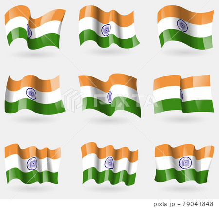 Set of India flags in the air. Vector 29043848