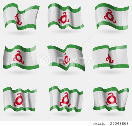 Set of Ingushetia flags in the air. Vector Set of Ingushetia flags in the air. Vector 29043863