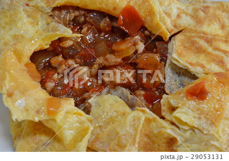 minced pork stuffed omelets on dish minced pork stuffed omelets on dish 29053131
