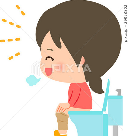 トイレで便座に座る笑顔の女性のイラスト素材