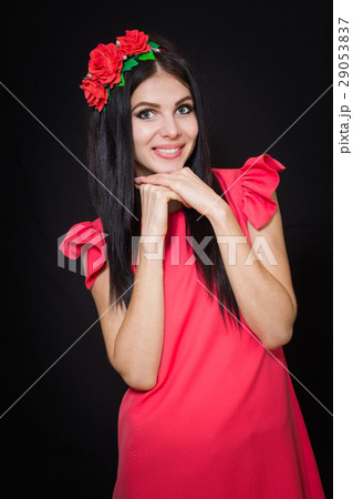 Woman with long black hair and wreath Woman with long black hair and wreath 29053837