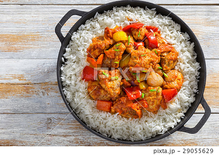 rice and Sweet and Sour fried pork chunks 29055629