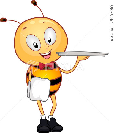 Mascot Bee Waiter Serving Trayのイラスト素材