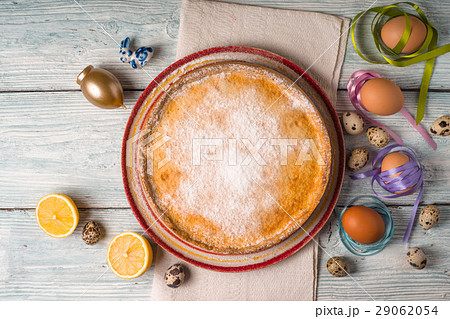 German Easter cake and eggs on a napkin German Easter cake and eggs on a napkin 29062054