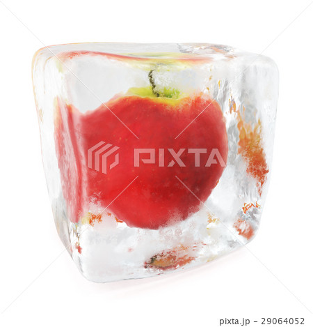 Apple frozen in ice cube. Ice cube in front view 29064052