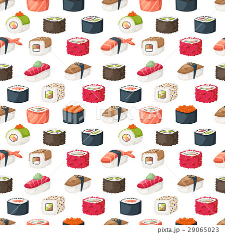 Sushi And Rolls Seamless Pattern Vector のイラスト素材