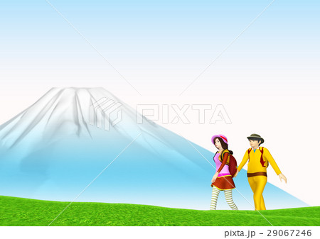 富士山を背景にトレッキング中の夫婦 富士山を背景にトレッキング中の夫婦 29067246