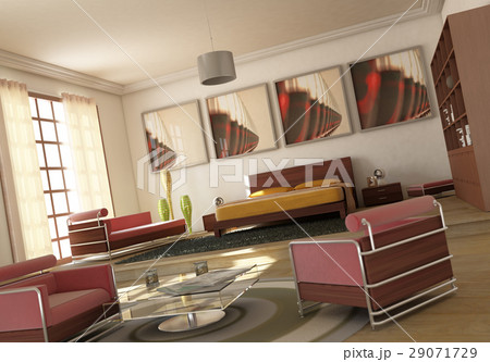 Open space modern bedroom livingroom. 29071729