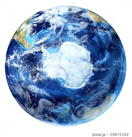 Earth globe, realistic 3 D rendering, with some clouds. Antarctic (south pole) view. 29072102