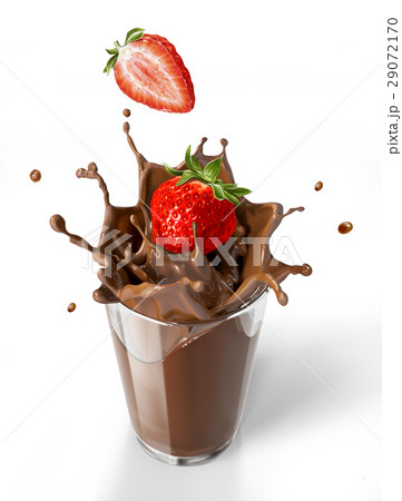 Chocolate cubes splashing into a chocolate milkshake glass. Chocolate cubes splashing into a chocolate milkshake glass. 29072170