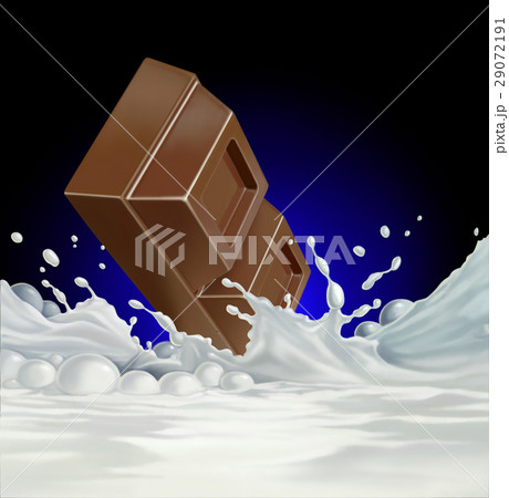 Chocolate block falling into a sea of milk. 29072191