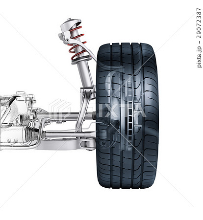 Multi link front car suspension, with brake. Photorealistic 3 D rendering. 29072387