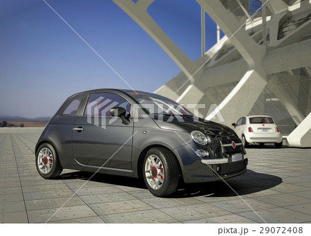 Fiat 500 city car, outside of a modern industrial building environment. 29072408