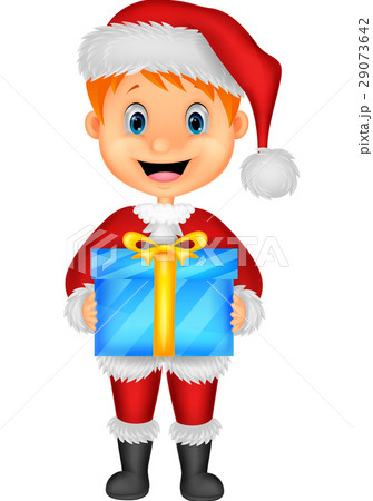 Cartoon illustration of a boy in red clothes holdi 29073642