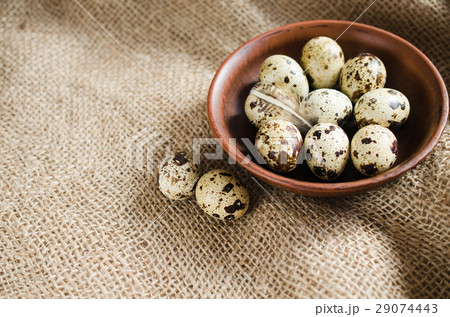 Fresh Organic Quail Eggs in a Ceramic Bowl. 29074443