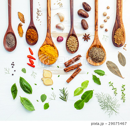 Various of Indian spices and herbs. 29075467