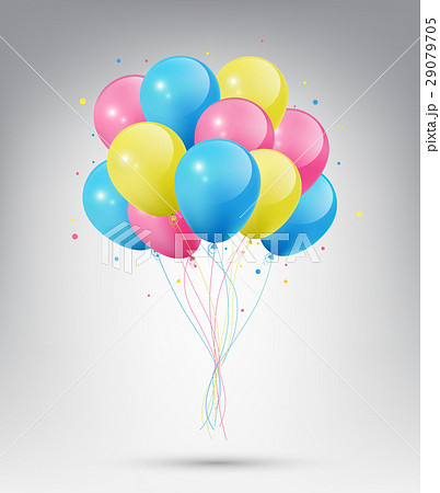 Flying Realistic Glossy Blue, Pink, Yellow Balloon Flying Realistic Glossy Blue, Pink, Yellow Balloon 29079705