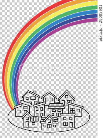 シンプルな住宅街と虹(線画) 29085901