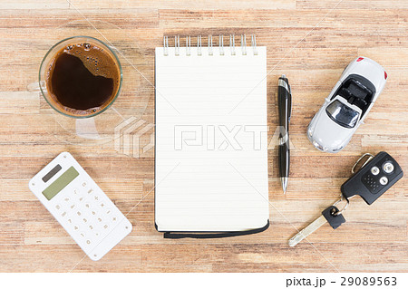 Toy car with notebook, calculator and coffee Toy car with notebook, calculator and coffee 29089563