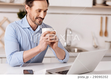 Delighted mature businessman enjoying freelance 29090202