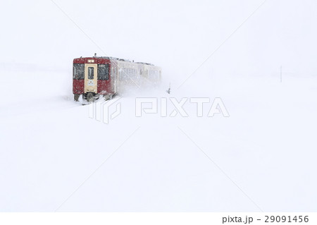 吹雪の中を走る飯山線観光列車「おいこっと」 吹雪の中を走る飯山線観光列車「おいこっと」 29091456