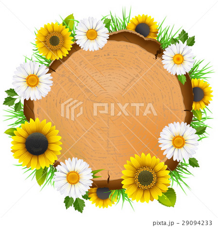 Vector Wooden Board with Flowers 29094233