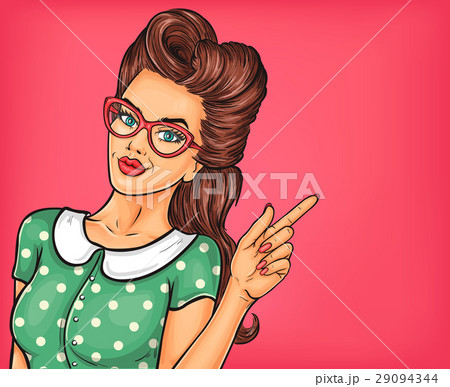 Pop art girl pointing at something Pop art girl pointing at something 29094344
