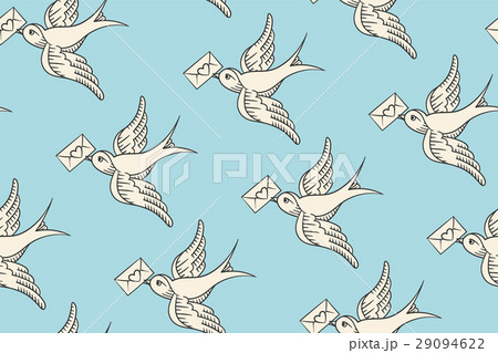 Seamless pattern with old school vintage bird and 29094622