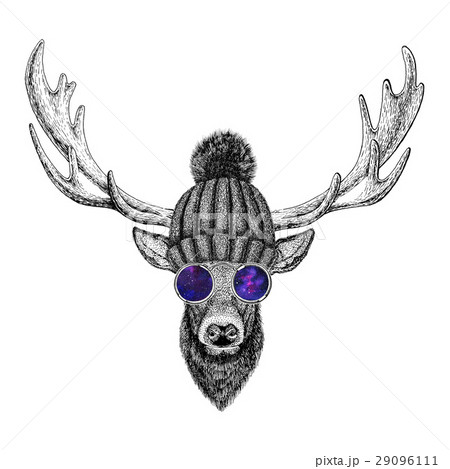 Cool Fashionable Deer Hipster Animal Vintage Styleのイラスト素材