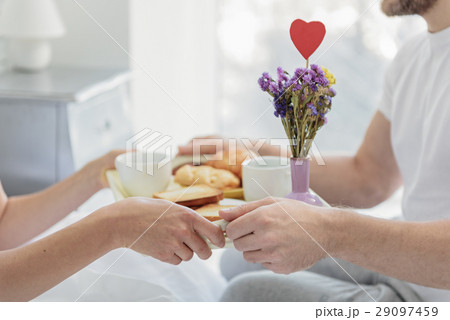 Joyful man and woman meeting morning together Joyful man and woman meeting morning together 29097459