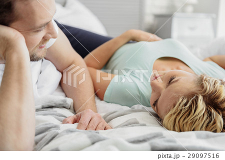 Joyful husband admiring female beauty 29097516