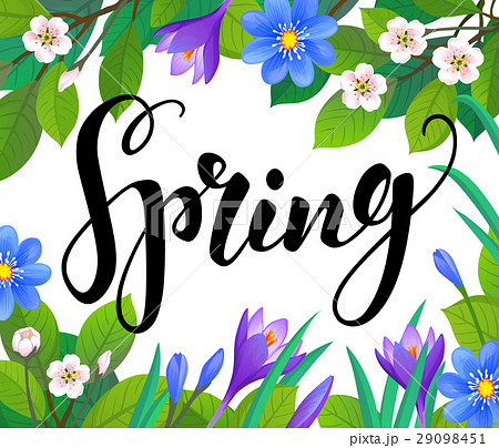 Spring text on floral background. 29098451