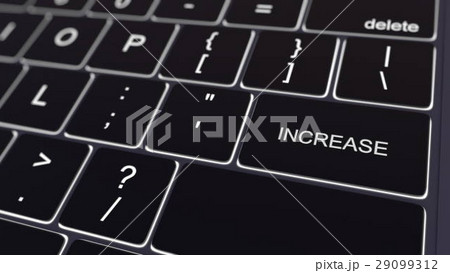 Black computer keyboard and glowing increase key Black computer keyboard and glowing increase key 29099312