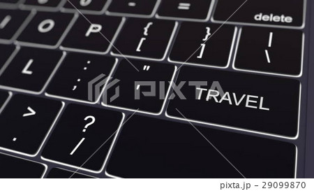 Black computer keyboard and glowing travel key 29099870
