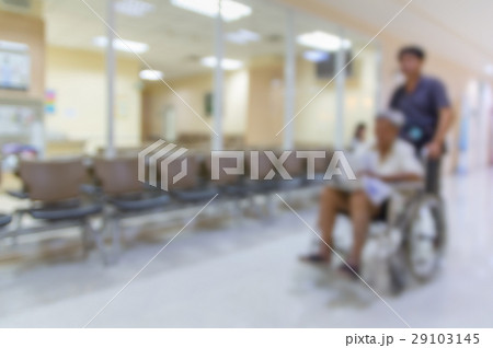 Abstract photo blurred of hospital background, Patient sitting chair with waiting seat for see doctor. 29103145