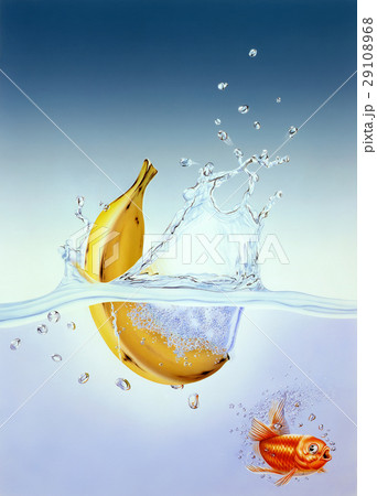 Banana splashing into clear water. Banana splashing into clear water. 29108968