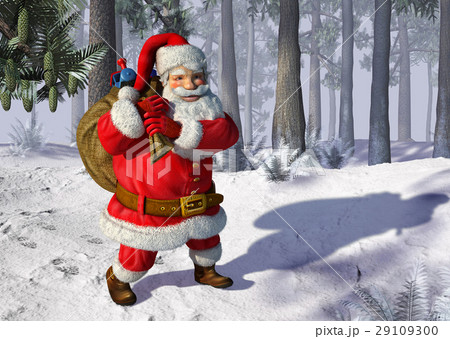 Santa Claus walking on snow. 29109300