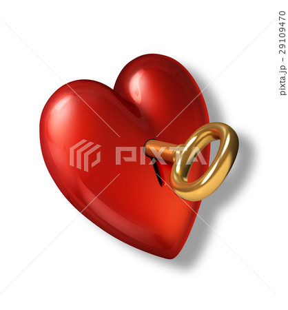 Red shiny heart with keyhole and golden key. Red shiny heart with keyhole and golden key. 29109470