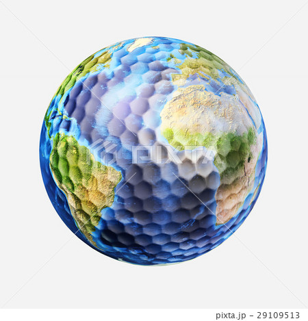 Golf ball isolated on white background, with earth planet map. (source maps offered by Nasa) 29109513