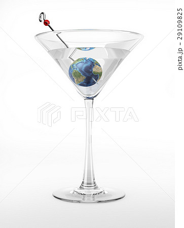 Cocktail glass with planet earth inside. Cocktail glass with planet earth inside. 29109825